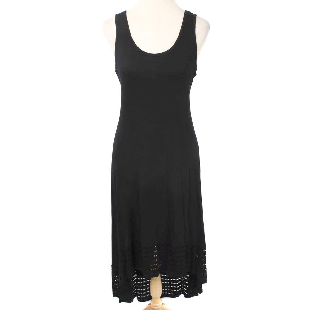 SPENSE Black Perforated Hem Hi-Low Tank Dress